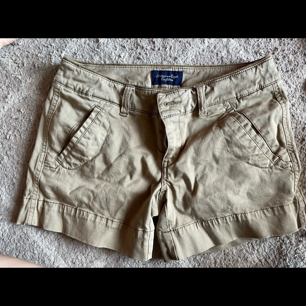 AE khaki midi stretch shorts size 0